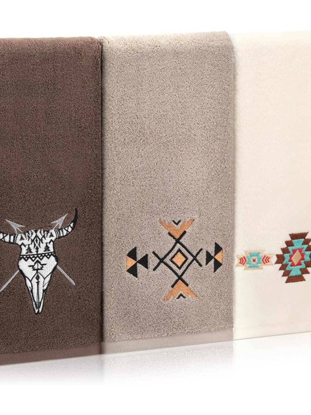 3 Pcs Western Aztec Hand Towels Cotton Embroidered